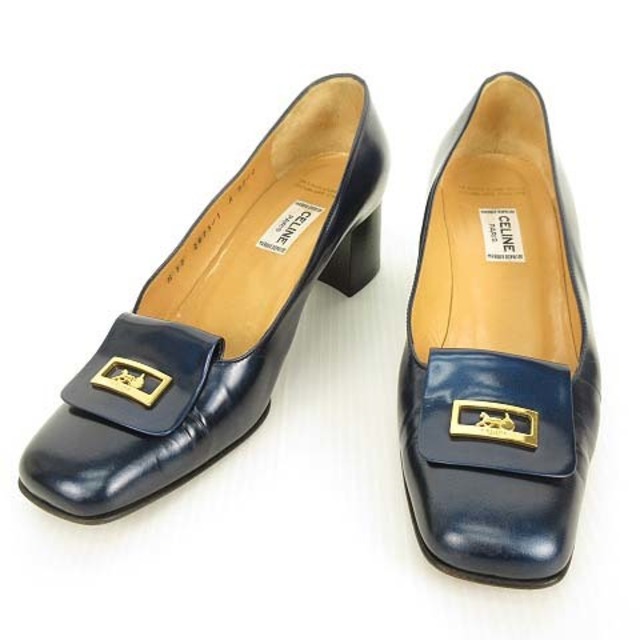 セリーヌ CELINE ヴィンテージ パンプス 37 ブルー IBO18 新品?正規品