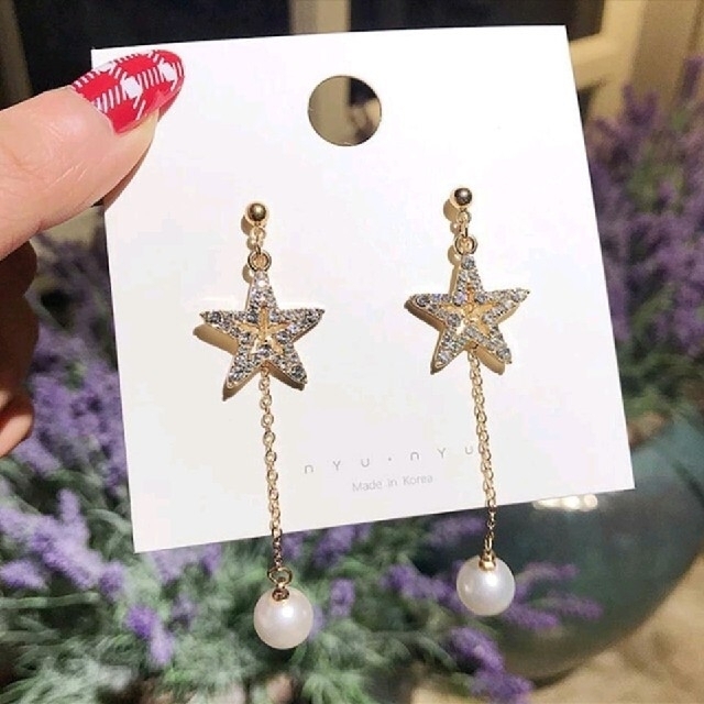 STAR JEWELRY(スタージュエリー)の◆インポートピアス◆ラス1要コメント◆キラキララインストーンスター&パールピアス レディースのアクセサリー(ピアス)の商品写真