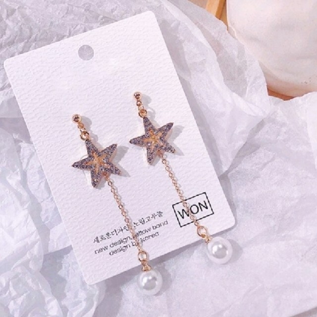 STAR JEWELRY(スタージュエリー)の◆インポートピアス◆ラス1要コメント◆キラキララインストーンスター&パールピアス レディースのアクセサリー(ピアス)の商品写真