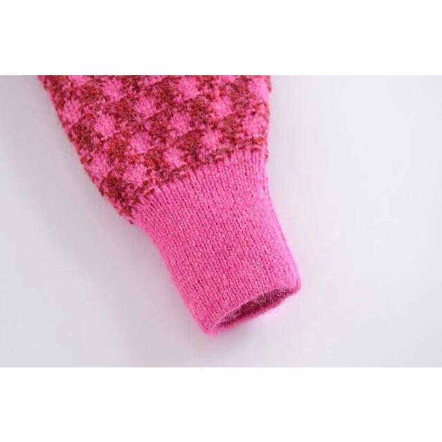 ZARA(ザラ)の⛄️12月新作🏂7165◆pink ピンク 柄 ニット カーディガン レディースのトップス(カーディガン)の商品写真