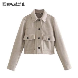 ザラ(ZARA)の⛄️12月新作🏂7173◆beige ベージュ クロップド丈 シャツジャケット(ノーカラージャケット)