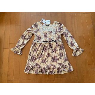 新品☆ レストローズの薔薇柄（ミニレーシー）レース付きベロアチュニック姫袖縦にレース付き