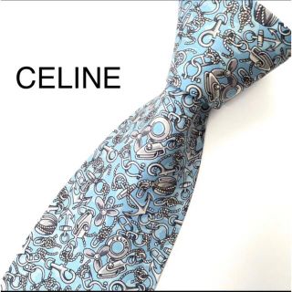 セリーヌ(celine)の極美品　CELINE  総柄　シルク　ネクタイ　ライトブルー系(ネクタイ)