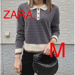 ザラ(ZARA)のZARA　ジャカードポロセーター　M　完売(ポロシャツ)