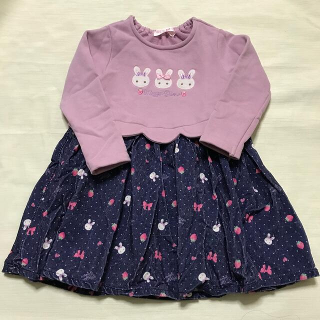 mezzo piano(メゾピアノ)のmezzo piano ウサギワッペンドッキングワンピース　80cm キッズ/ベビー/マタニティのベビー服(~85cm)(ワンピース)の商品写真