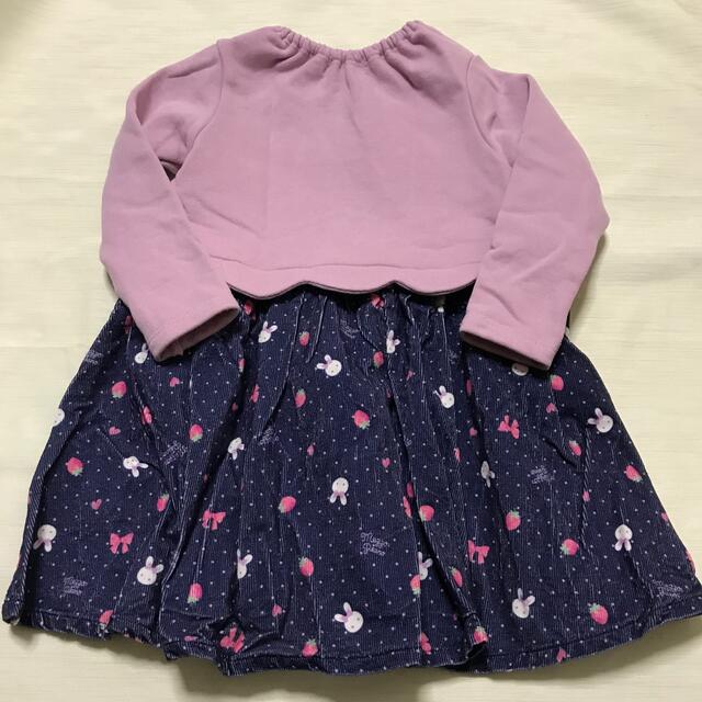 mezzo piano(メゾピアノ)のmezzo piano ウサギワッペンドッキングワンピース　80cm キッズ/ベビー/マタニティのベビー服(~85cm)(ワンピース)の商品写真