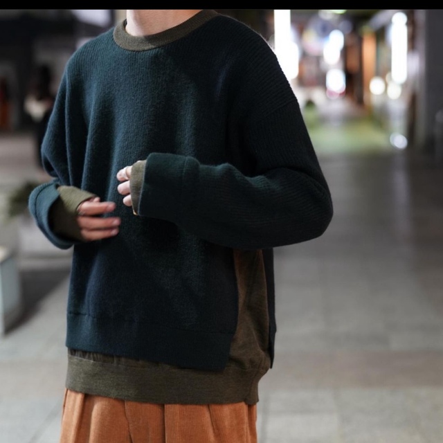 yoke connecting crew neck knitメンズ