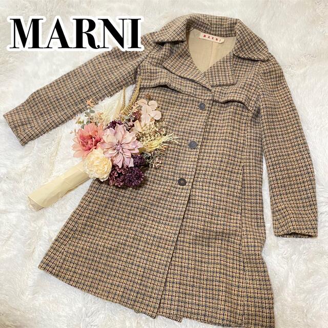 マルニ MARNI チェック ウール100% ガンクラブ チェックロングコート