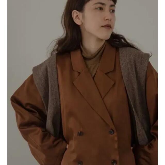 lawgy herringbone vest set satin outer レディースのジャケット/アウター(ロングコート)の商品写真