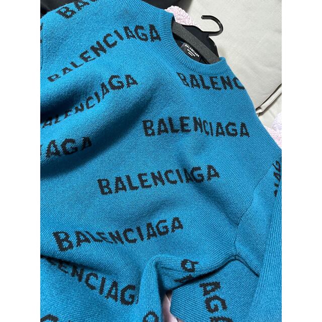 balenciaga ブルー　オールオーバー　ロゴ　セーター　新品