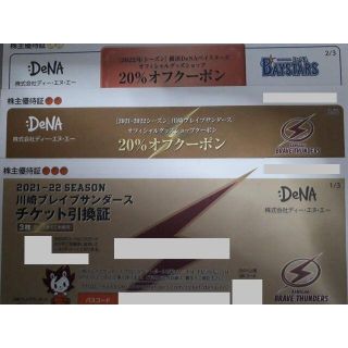 ヨコハマディーエヌエーベイスターズ(横浜DeNAベイスターズ)のDeNA 川崎ブレイブサンダース チケット引換証 ３枚分 株主優待(バスケットボール)