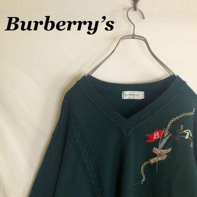 BURBERRY - 希少 1点物 バーバリー ウールニット セーター 刺繍 緑 ゴルフ柄