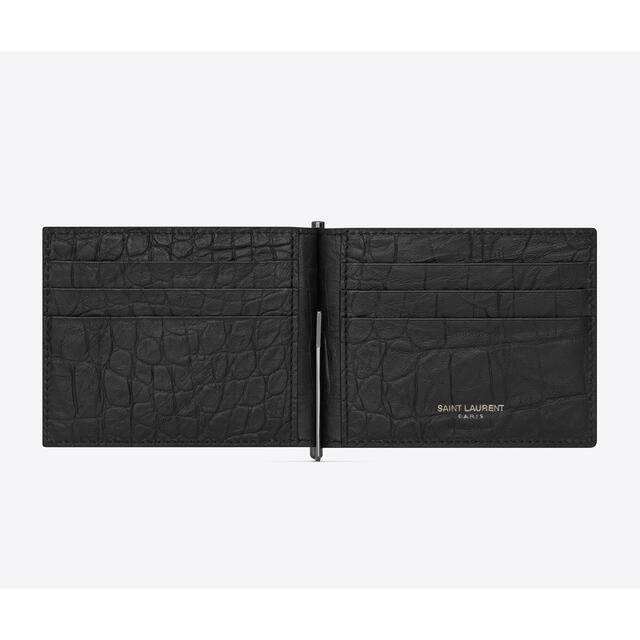 Saint Laurent(サンローラン)の新品未使用　サンローラン　マネークリップ・三つ折り財布セット売　ブラッククロコ柄 メンズのファッション小物(マネークリップ)の商品写真