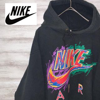 ナイキ(NIKE)の日本製90s ナイキ NIKE スエットパーカー　銀タグ　マルチカラー　デカロゴ(パーカー)