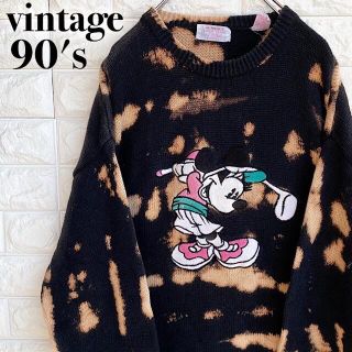 ディズニー(Disney)の90's VINTAGE ミニーマウス Disney ブリーチ加工 ニット (ニット/セーター)