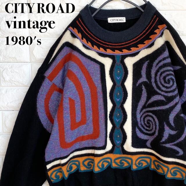 【昭和レトロ】80's CITY ROAD vintage 好配色デザインニット