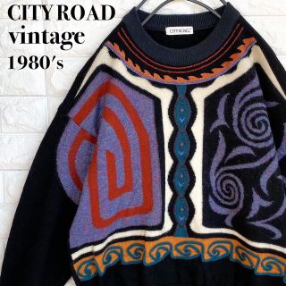 【昭和レトロ】80's CITY ROAD vintage 好配色デザインニットの ...