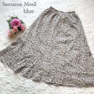 サマンサモスモス(SM2)のSamansa Mos2 blue フレアスカート　ダルメシアン柄(ひざ丈ワンピース)