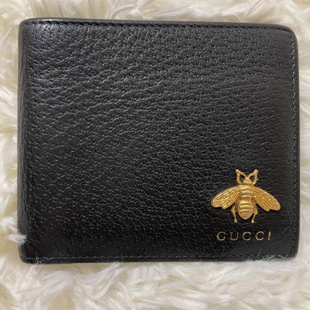 美品 正規品 GUCCI グッチ 折り財布 アニマリエ ハチ ビー 蜂 黒 革