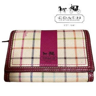 コーチ(COACH)のコーチ　二つ折り財布　クリーム色　チェック柄(財布)