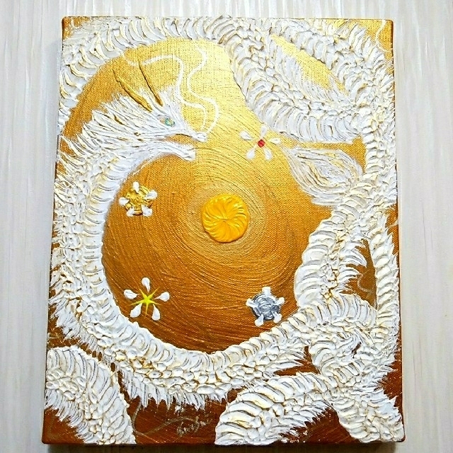 風水開運絵画＊煌めきの宝金光渦白龍乱舞　吉兆　金運　心願成就　恋愛　発展　生命力風水