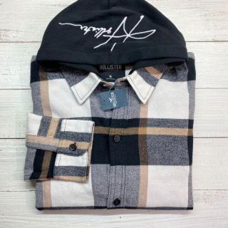 ホリスター(Hollister)の新品【メンズS】★ホリスター★フード付きネルシャツ/黒白茶/長袖シャツ(シャツ)