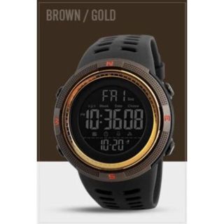 SKMEI 1251 デジタルスポーツウォッチ（ブラウン・ゴールド）(腕時計(デジタル))