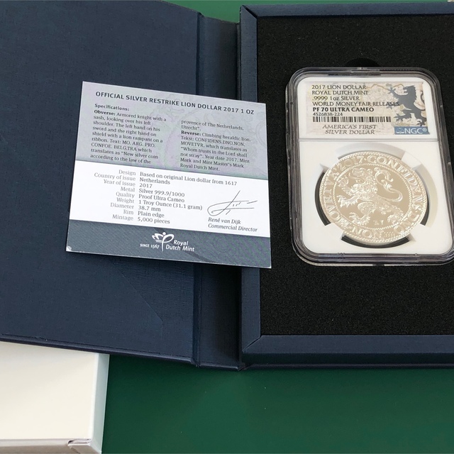 2017年 蘭国 ライオンダラー ロイヤル ダッジ 銀貨 PF70 No1148