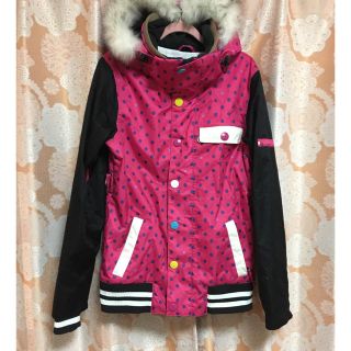 ロキシー(Roxy)のsista.j スノボ ウェア ピンク ネイビー  ドット スタジャン ファー(ウエア/装備)