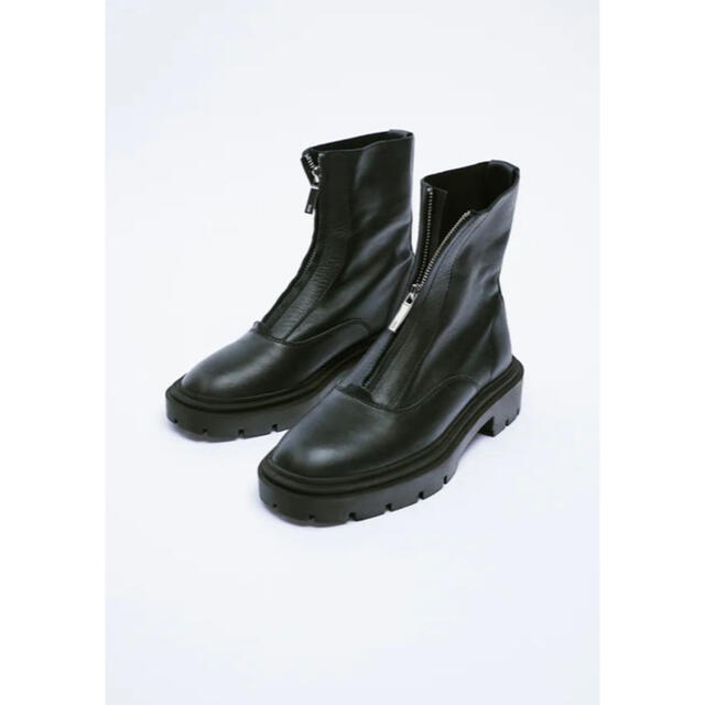 ZARA - 【SNS人気商品】ジッパー リアルレザー アンクルブーツ ZARAの