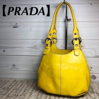 プラダ(PRADA)の【PRADA】ミニバッグ　三角プレート　オールレザー　イエロー　白タグ　肩掛け可(ハンドバッグ)