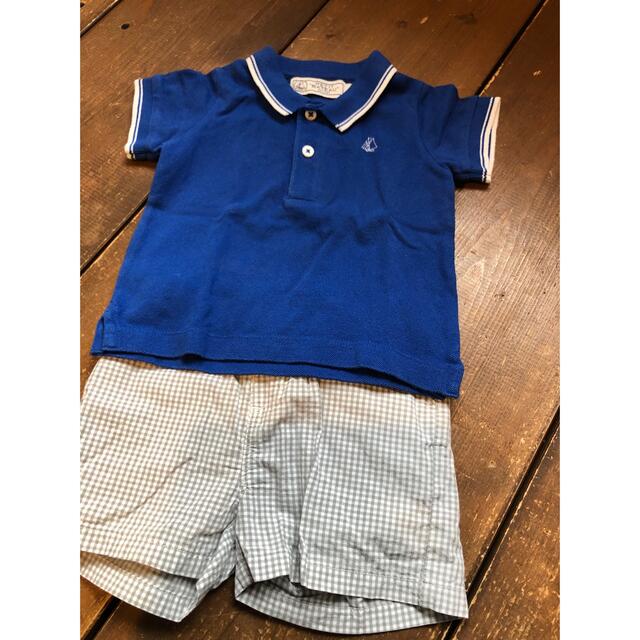 PETIT BATEAU(プチバトー)のプチバトー　ポロシャツ　オーバーオール　短パン キッズ/ベビー/マタニティのベビー服(~85cm)(ロンパース)の商品写真