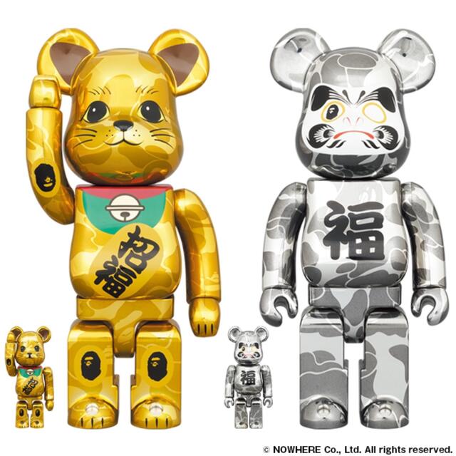 BE@RBRICK BAPE 招き猫 金メッキ&達磨 銀メッキ100%&400%