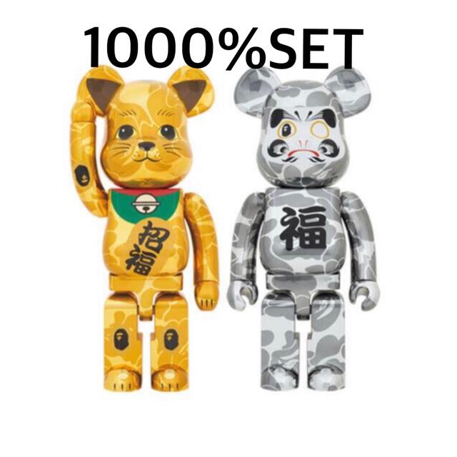 2体セットBE@RBRICK BAPE招き猫銀メッキ 達磨 金メッキ 1000% www ...