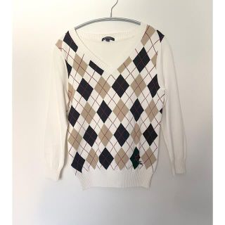 バーバリー(BURBERRY)の美品♡Burberry 7分袖 Vネット チェック ニット セーター(ニット/セーター)