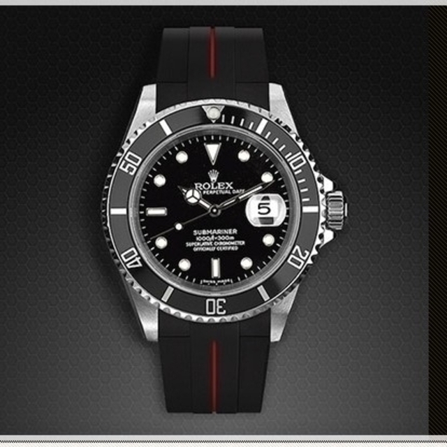 ROLEX(ロレックス)の【送料無料】ROLEX専用ラバーベルト(ブラック×レッド) メンズの時計(ラバーベルト)の商品写真
