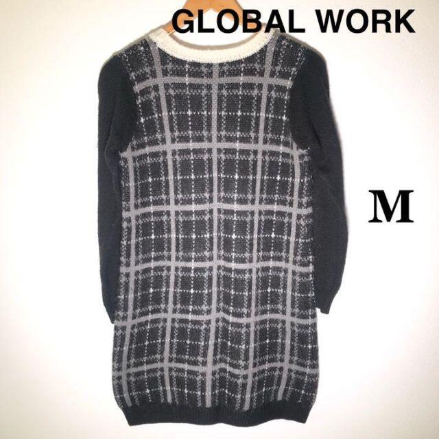 GLOBAL WORK(グローバルワーク)のGLOBAL WORK　ニットワンピース　ワンピ　チェック　M レディースのワンピース(ひざ丈ワンピース)の商品写真