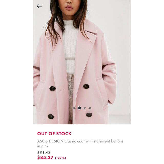 asos classic coat pink US 14 size 1