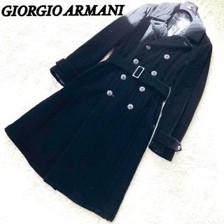 ジョルジオアルマーニ(Giorgio Armani)の【最高級黒タグ】ジョルジオアルマーニ ベロア トレンチ ベルテッド ブラック M(トレンチコート)