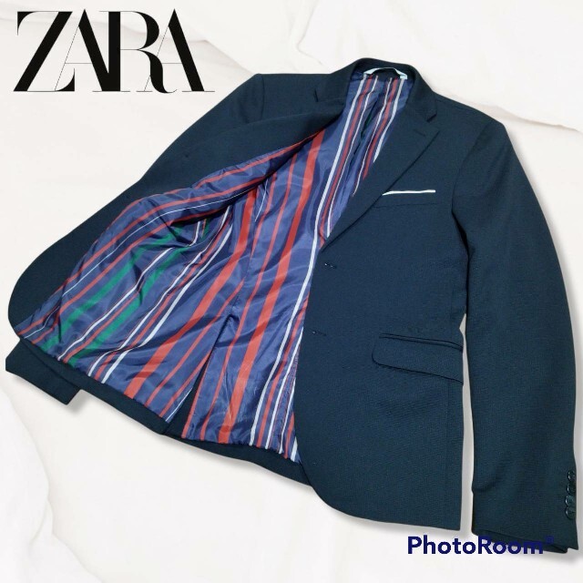 ZARA ザラ　テーラードジャケット　黒　ストライプ　総柄　ブラック