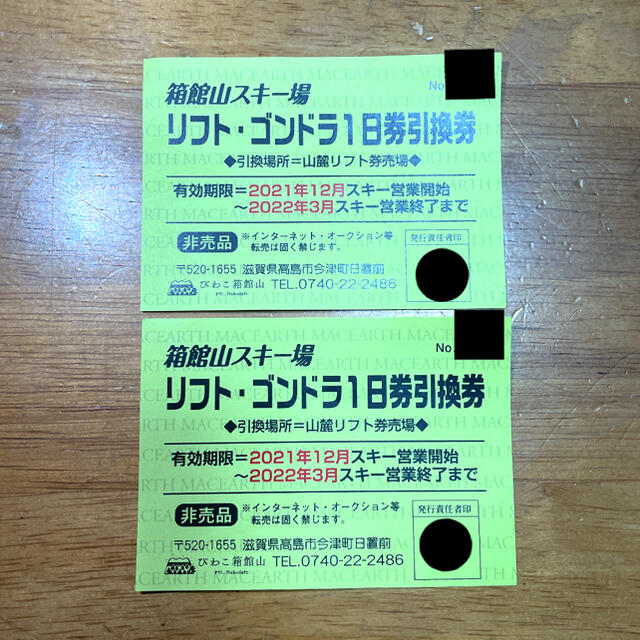 箱館山スキー場 リフト・ゴンドラ 1日券 引換券 2枚