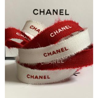 シャネル(CHANEL)のCHANEL ラッピング リボン レッド&ホワイト 2m(ラッピング/包装)