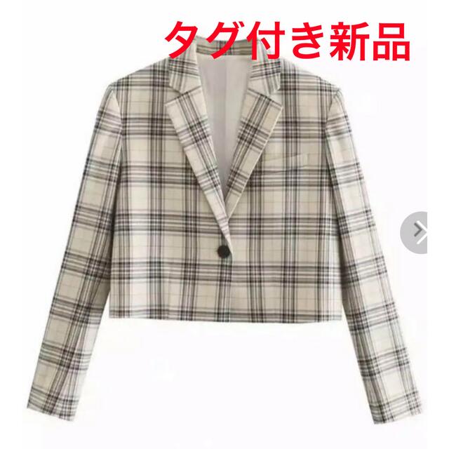 ZARA(ザラ)のZARA  クロップドチェック柄ブレザー  Sサイズ レディースのジャケット/アウター(テーラードジャケット)の商品写真