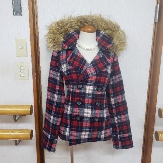 トミーガール(tommy girl)のトミーガール　Pコートジャケット　チェック柄ボアファーフード　未使用(ピーコート)