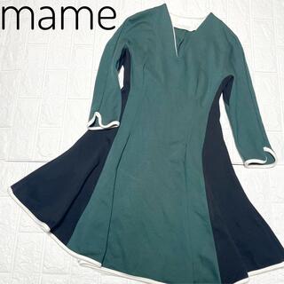 マメ(mame)のmame バイカラーフレアワンピース Jersey Dress 2014AW(ひざ丈ワンピース)
