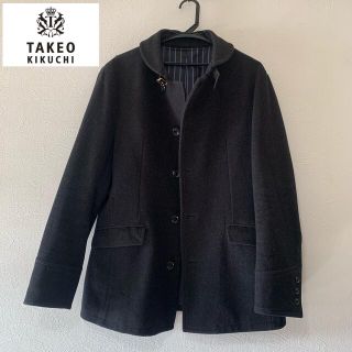 タケオキクチ(TAKEO KIKUCHI)の【美品】タケオキクチ ウールコート 裏地ストライプ(ステンカラーコート)