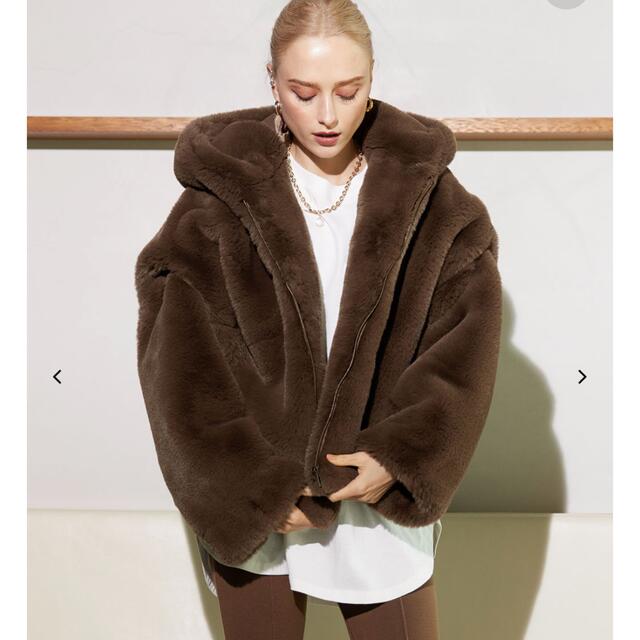 ALEXIA STAM(アリシアスタン)の美品⭐️アリシアスタンEco Fur Hooded Jacket Brown レディースのジャケット/アウター(毛皮/ファーコート)の商品写真