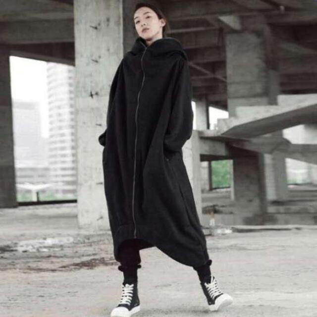 超 ロング パーカー オーバーサイズ ブラック Lサイズ ロング丈