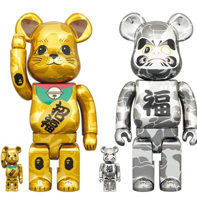 BE@RBRICK BAPE®招き猫 金メッキ & 達磨 銀メッキハンドメイド