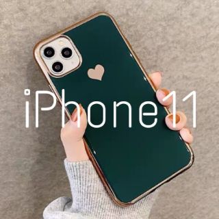 iPhone11 グリーン シンプル メタリック ハート iPhoneケース(iPhoneケース)